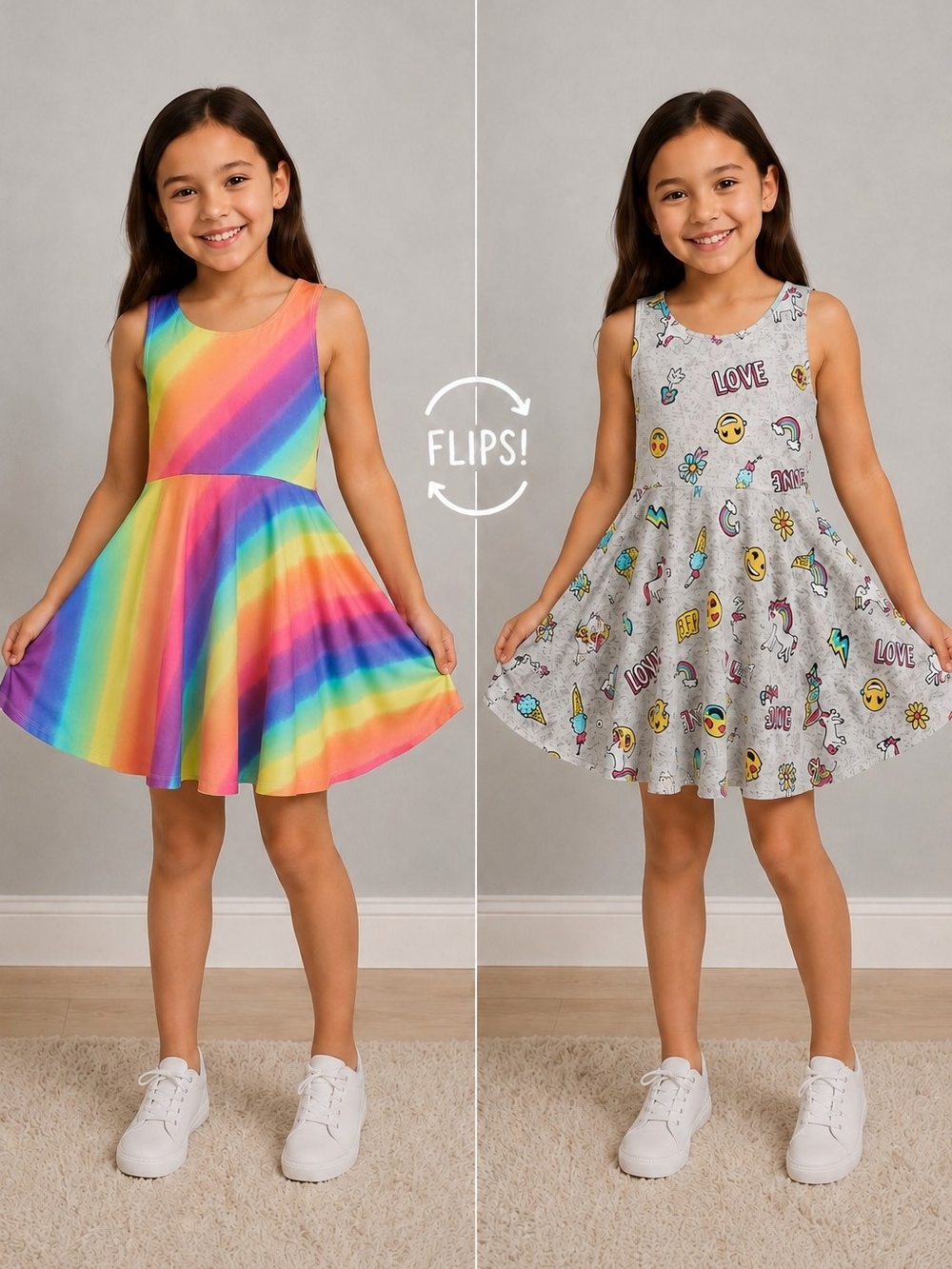 Emily West Reversible Rainbow Multi Colored/Emoji Dress